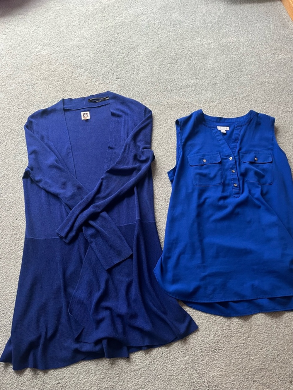Royal Blue Duo Anne Klein Long Cardigan and Sleeveless Charter Club Blouse Set